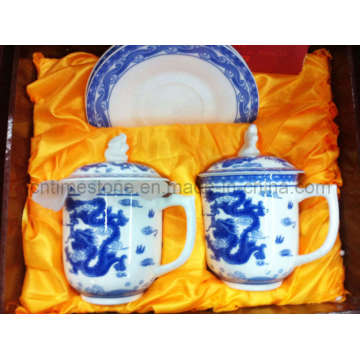 6PC azul e branco porcelana chá set (6615-006)